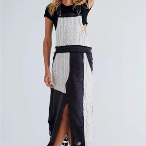 Free People Black and Cream Patchwork Overall Dress